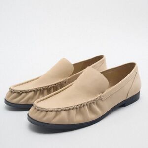 Zara Off White Leather Flat Loafers Shoes Size 9